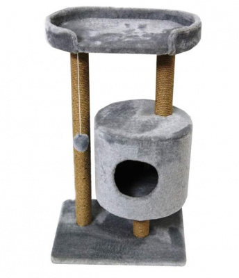 Домик Меридиан когтеточка Круглый с площадкой, джут, (52*52*105) светло-серый д/кошек