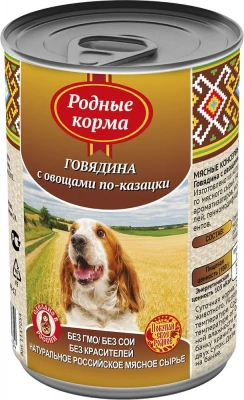 Родные корма 0,41кг Говядина с овощами по-казацки в желе консервы для собак (139434) фото