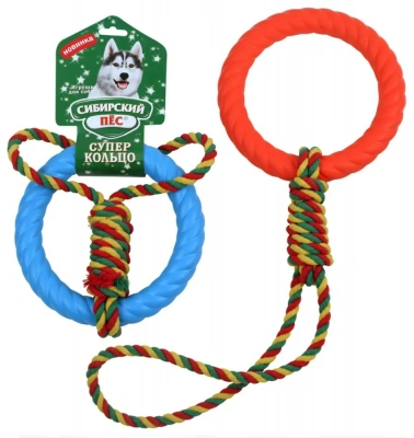 Игрушка (Сибирский Пёс) суперкольцо d=180мм на верёвке с ручкой для собак Игрушка (Сибирский Пёс) суперкольцо d=180мм на верёвке с ручкой для собак