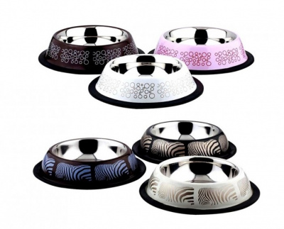 Миска Догман на резинке  № 1 цветной дизайн "зебра" и "леопард" 0,45л Миска Догман на резинке  № 1 цветной дизайн "зебра" и "леопард" 0,45л