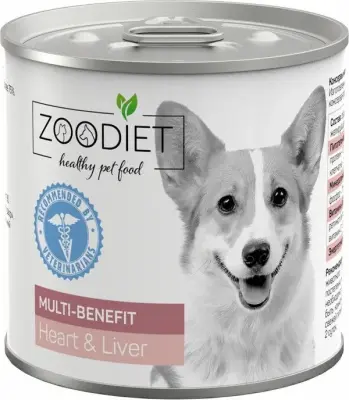 809141008 Корм влажный полнорационный диетический для собак Zoodiet Immune Support Heart&Liver/Сердце и печень, 240г