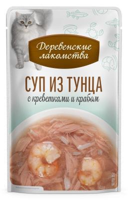 Деревенские лакомства 0,035кг*4шт суп из тунца с креветками и крабом, пауч (76051097) фото