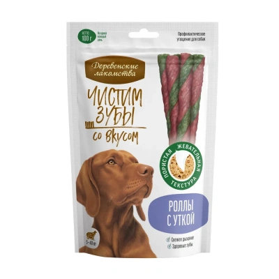 Деревенские лакомства 0,1кг Чистим зубы роллы с уткой для собак фото