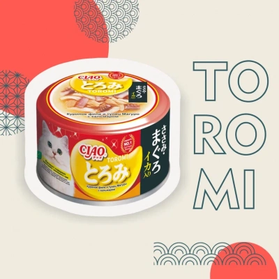 Inaba Ciao Toromi 0,08кг Куриное филе и тунец Магуро с кальмаром консервы для взрослых кошек фото