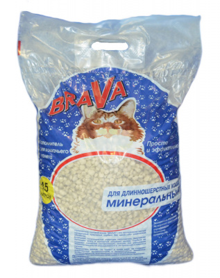 Наполнитель (Brava) 15л синий минеральный для длинношерстных кошек 