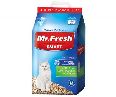 Наполнитель (Mr.Fresh) 18л/8,8кг Smart  деревянный комкующийся для длинношерстных кошек (2)