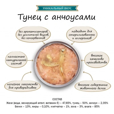 Секрет (Secret) Премиум 0,085кг тунец с анчоусами в желе консервы для кошек (021962) фото