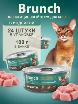 422201002 Корм влажный полнорационный для кошек Brunch "с индейкой", 100 г фото