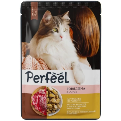 Perfeel 0,075кг говядина в соусе для кошек пауч фото