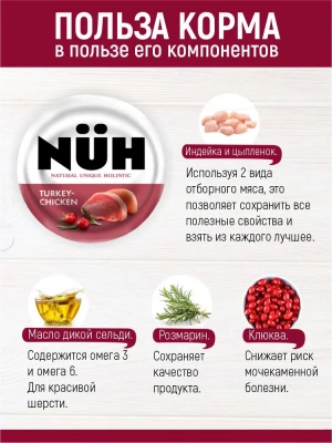 Нюх (NUH) 0,1кг индейка и цыплёнок беззерновой влажный для взрослых кошек фото Нюх (NUH) 0,1кг индейка и цыплёнок беззерновой влажный для взрослых кошек фото