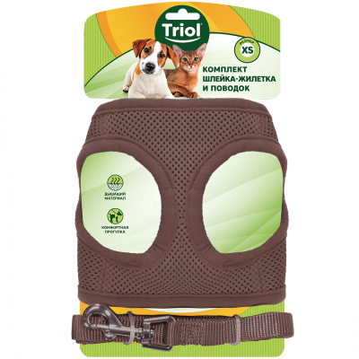 Комплект (Triol) HL03XS шлейка мягкая (грудь 30см) + поводок 1,5*120см, коричневая фото Комплект (Triol) HL03XS шлейка мягкая (грудь 30см) + поводок 1,5*120см, коричневая фото
