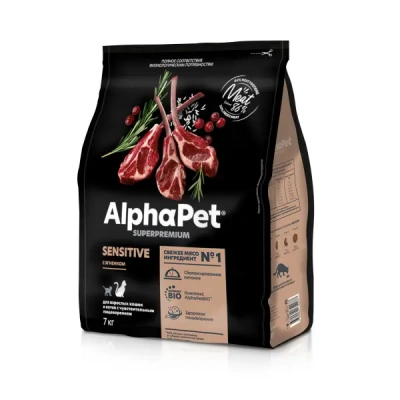 AlphaPet Superpremium (АльфаПет) 7кг с ягненком сухой для взрослых кошек с чувствительным пищеварением (652277) фото