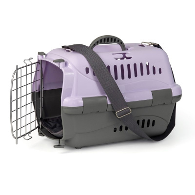 Переноска (Зооэкспресс) 17322 для животных "Турне" S с металлической дверцей (коврик + ремень) 42*29*29,5 см фиолетововая
