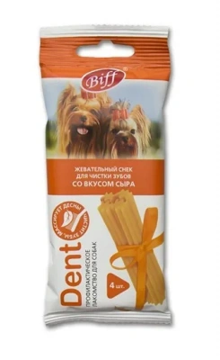 Biff 0,04кг Dent снек для чистки зубов (4 шт) со вкусом сыра для собак мелких пород фото