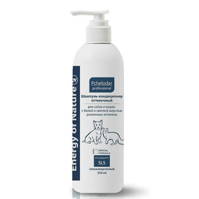 Шампунь-кондиционер (Пчелодар) оттеночный для собак и кошек с белой и светлой шерстью, 350мл
