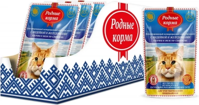 Родные корма 0,085кг с индейкой и желудочками кусочки в желе по-славянски для кошек (044280) фото