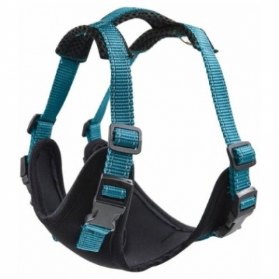 Шлейка (Зооэкспресс) 5814 MB FRESH LINE L с ручкой, неопрен, капрон, сетка, ОГ 70-80 см,черная с морской волной