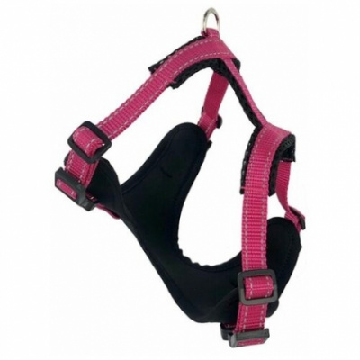 Шлейка (Зооэкспресс) 5814 M FRESH LINE L с ручкой, неопрен, капрон,сетка,ОГ 70-80 см,черная с малиновым