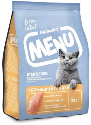 AlphaPet Menu (АльфаПет) 0,35кг домашняя птица сухой для стерилизованных кошек (652789) фото