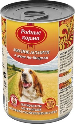 Родные корма 0,41кг Мясное ассорти в желе по-боярски в желе консервы для собак (139403) фото