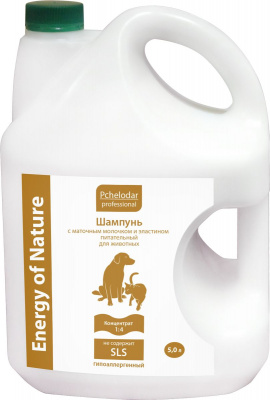 Шампунь (Пчелодар) с маточным молочком и эластином питательный для животных (концентрат 4:1) 5 л