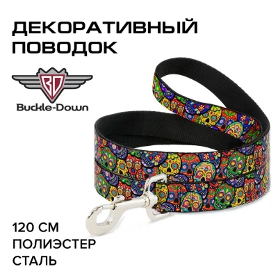 Поводок (Buckle-Down) Цветные черепа мультицвет 120 см Поводок (Buckle-Down) Цветные черепа мультицвет 120 см фото