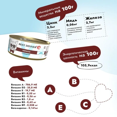 Best Dinner Vet Profi Hepatic 0,1кг (диета против печеночной недостаточности) говядина консервы для кошек (406807) фото