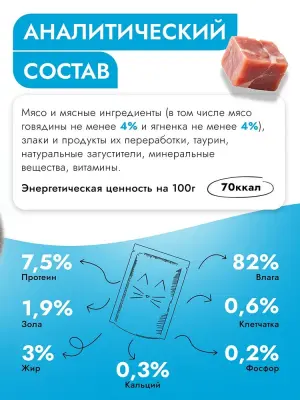 Best Dinner Базис Cat 0,075кг говядина ягненок кусочки в соусе для кошек (407897) фото