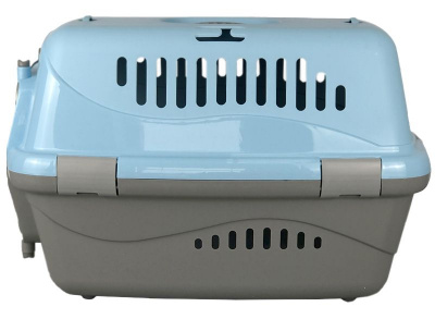 Переноска (Зооэкспресс) 18421 переноска для живот."Турне"L АВИА с металлической дверцей (коврик+ремень) 54.5*36*34 см голубая фото