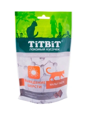 TiTBiT 0,06кг хрустящие подушечки для кошек с говядиной для выведения шерсти  фото