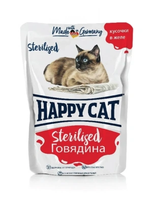 Happy Cat 0,1кг говядина кусочки в соусе для стерилизованных кошек (402649) фото Happy Cat 0,1кг говядина кусочки в соусе для стерилизованных кошек (402649) фото