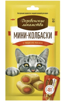 Деревенские лакомства мини-колбаски 0,04кг с пюре из лосося, для кошек (72504154) фото