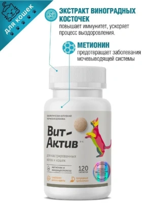 Вит-Актив  активная кормовая добавка К-И для кастрированных котов и кошек 120табл для кошек Вит-Актив  активная кормовая добавка К-И для кастрированных котов и кошек 120табл для кошек