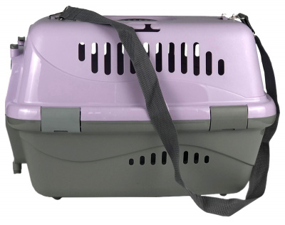 Переноска (Зооэкспресс) 18322 переноска для живот."Турне"L с металлической дверцей (коврик+ремень) 54.5*36*34 см фиолетовая фото